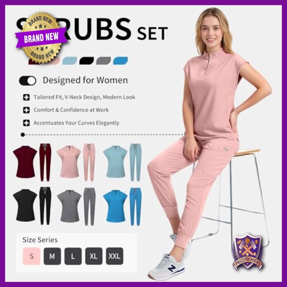 Women's Medical Scrub Set, Stretch Polyester, Stand-Up Collar, Size XXL - Picture 2 of 7